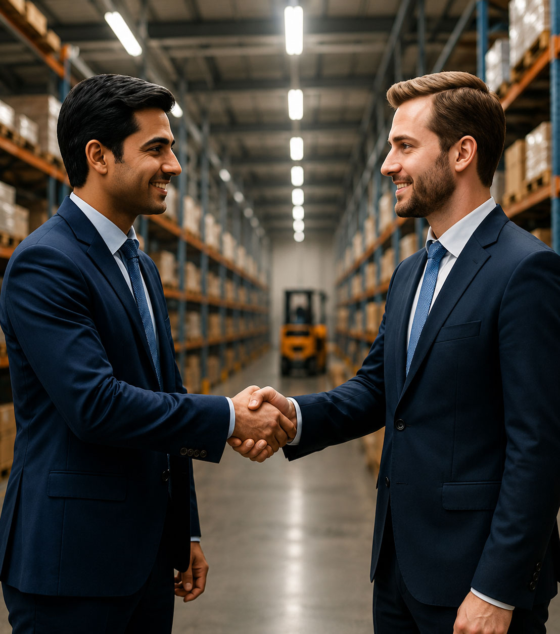 Business professionals shaking hands representing a trusted sourcing partnership